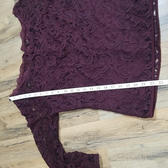 ADRIANNA PAPELL Brown Wide Neckline Off Shoulder Flare Sleeve Lace Shirt Top - Picture 12 of 14